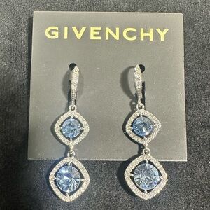 Lovely GIVENCHY Powder Blue Sapphire & Clear CZ Dangle Earrings /NEW on Card